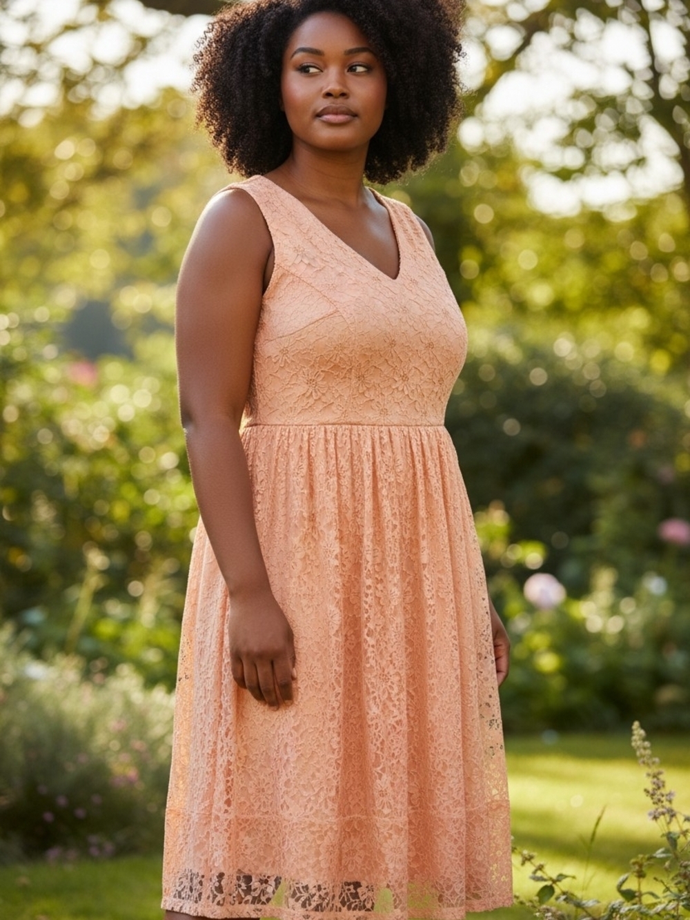 Fever Pink Lace V‑Neck Sleeveless Midi Dress